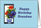 Happy Birthday Grandma, Iris and Geranium, vintage look card