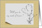 Maid of Honor Request, Elegant Beige and Gray card