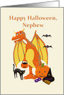 Happy Halloween Nephew, Dragon, Bats,Black Cat, card