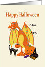Happy Halloween, Winged Dragon with Mask and Jack-o-lantern card