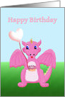 Happy Birthday, Pink Baby Dragon, Cute Cartoon Style card