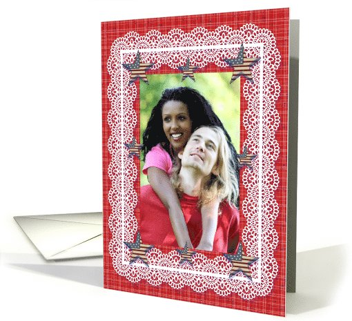 Red Plaid and Lace Americana Country Photo card (1014499)