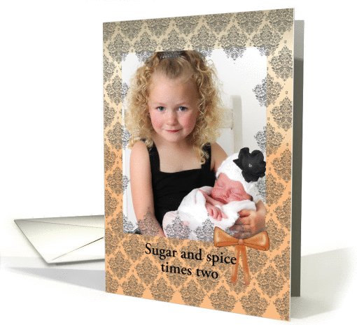 Peach lace, two little girls sugar and spice photo card (1033055)