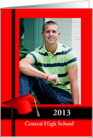 Red and Black Graduation mortar board photo card