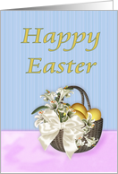 Happy Easter basket of eggs and lillies card