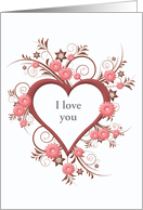 Customizable, I Love You, Dark Rose and Pink Heart card
