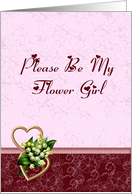 Pink and Burgundy Wedding Flower Girl Request card