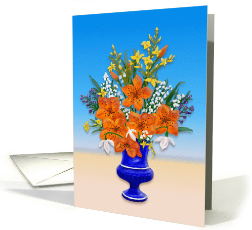 Cobalt Blue Vase with Victorian Bouquet any occasion blank card