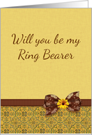 Ring Bearer Request Brown and Gold, Ribbon Bow and Daisy card
