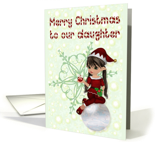 Merry Christmas to our daughter, little girl elf card (1067663)