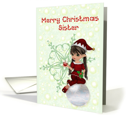 Merry Christmas Sister, little girl elf card (1067683)