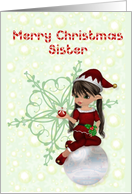 Merry Christmas Sister, little girl elf card