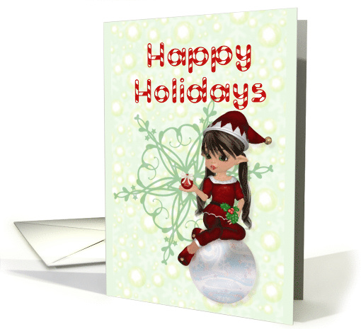 Happy Holidays, Little Girl Elf,Candy Cane Script,Snow card (1067955)