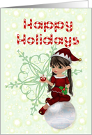 Happy Holidays, Little Girl Elf,Candy Cane Script,Snow card