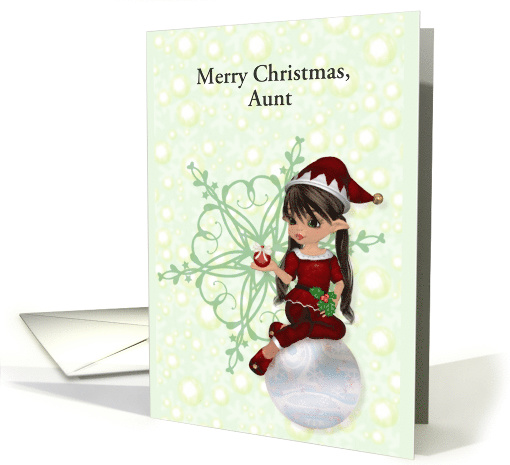 Merry Christmas to Aunt, Customizable, Girl Elf card (1067959)