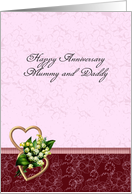 Happy Anniversary Mummy and Daddy, lily of the valley and hearts card