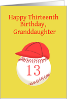 Baseball Softball 13th Birthday Granddaughter, Red and Gold card