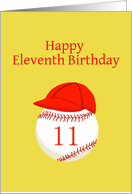 Eleventh Birthday, with Baseball Softball and Red Ball Cap card