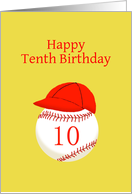 Tenth Birthday, With Baseball Softball Red Ball Cap card