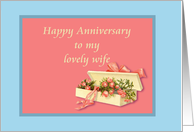 Anniversary to Wife, coral and blue card