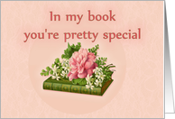 Happy Birthday, vintage book jasmine and peony card