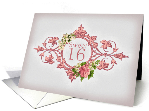 Sweet Sixteen Party Invitation, vintage jasmine and pink peony card