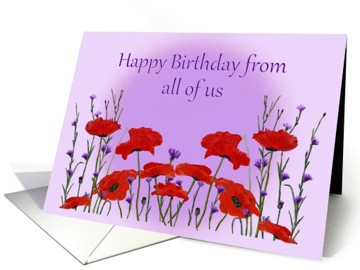 Happy Birthday from all of us, poppies red and purple card (1373886)