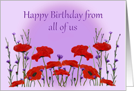 Happy Birthday from all of us, poppies red and purple card
