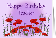 Birthday for Teacher, Red Poppies and Purple Bachelor Buttons card