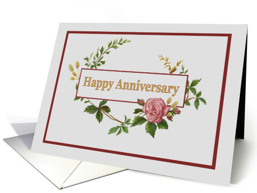 Happy Anniversary, with Vintage Pink Rose card (1376138)