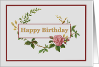 Happy Birthday, with Vintage Pink Rose card