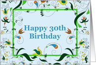 Happy 30th Birthday, Retro Floral Paisley card