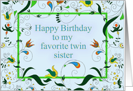 Happy Birthday to Twin Sister, Retro Paisley card