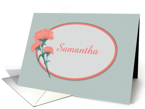 Customize Name Coral Colored Carnation card (1382834)