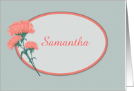 Customize Name Coral Colored Carnation card