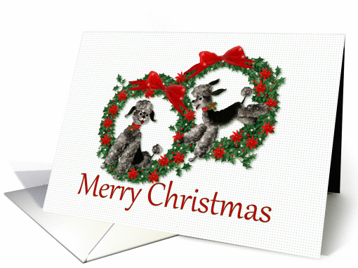 Retro Christmas Poodles in Wreaths card (1384398)