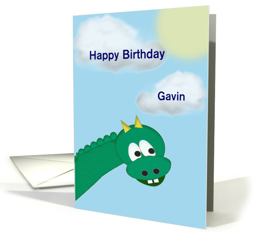 Custom Name Birthday, Cartoon Dragon for Child card (1385698)