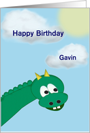 Custom Name Birthday, Cartoon Dragon for Child card