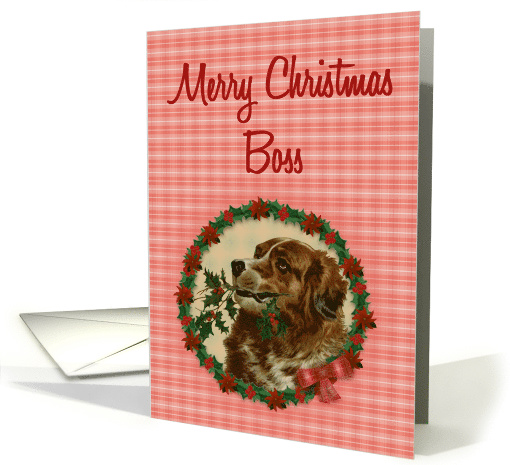 Merry Christmas Boss, Vintage Saint Bernard with Holly Branch card