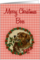 Merry Christmas Boss, Vintage Saint Bernard with Holly Branch card