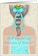 Matron of Honor Request, blue dress card