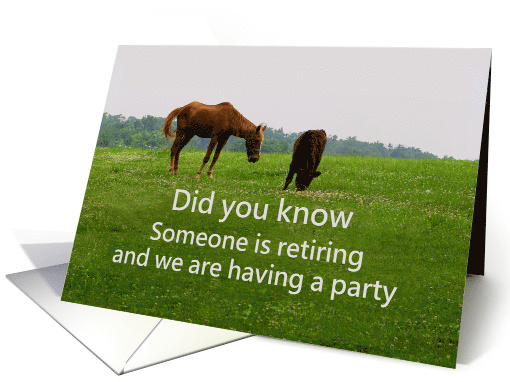 Retirement Party Invitation, Funny Horse and Cow Photo card (451651)