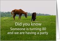 Birthday Invitation for Eightieth Birthday, Gossipping Cow and Horse card