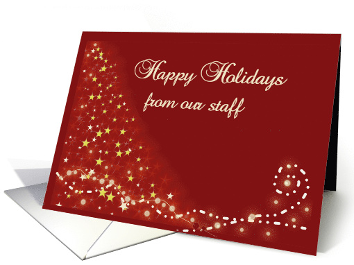 Happy Holidays from Staff, Stars and Lights on Burgundy Red card