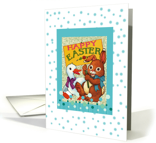 Happy Easter Vintage bunny and blue polka dots card (746991)