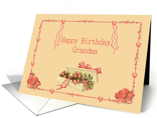 Happy Birthday Grandma, Feminine Pink and Peach, Box of Roses card