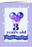 Happy Birthday, Three Year Old with Balloons and Ribbon Banner card