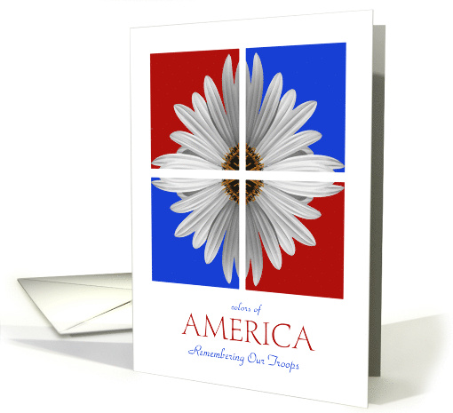 Remembering Our Troops White Daisy with Red and Blue Background card