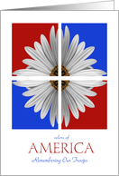 Remembering Our Troops White Daisy with Red and Blue Background card