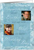 Congratulations Brother and Wife from Sister Blue Floral Photo card